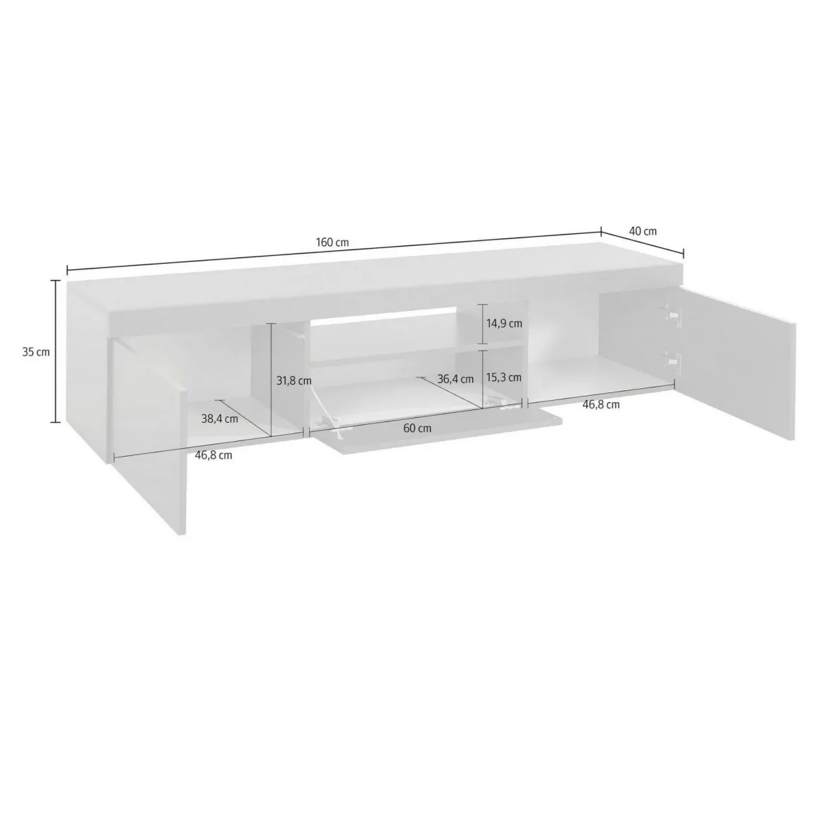 Mobile TV antracite 160x40x35h cm 3 ante - Edoarda