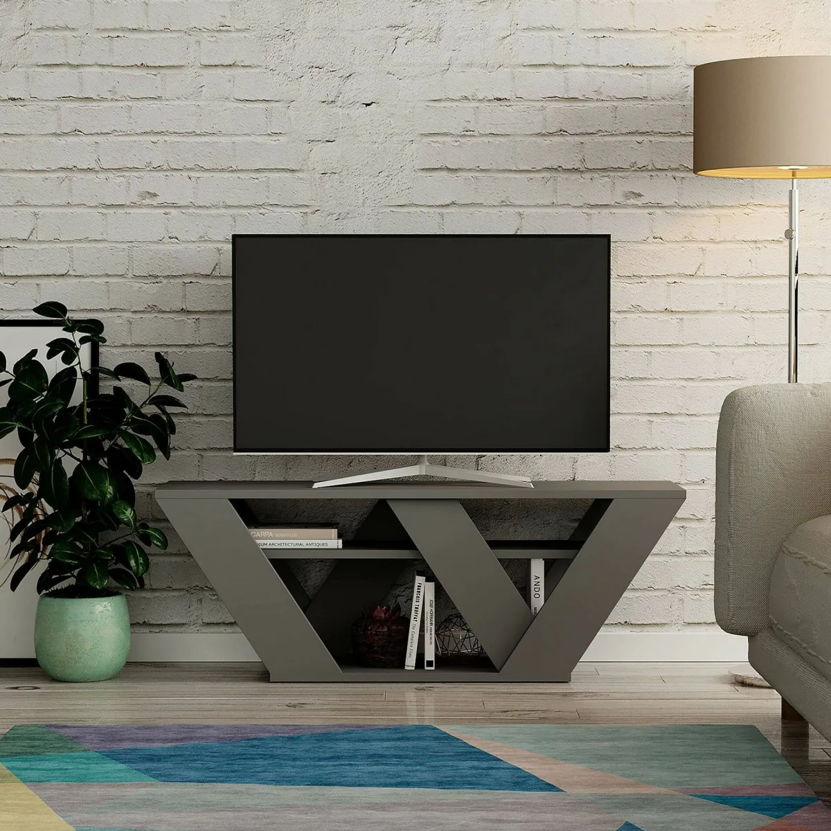 Mobili Porta Tv|Salotto > Dmora Mobile TV antracite 110x30x40h cm in legno - Amazzonite Nero Antracite