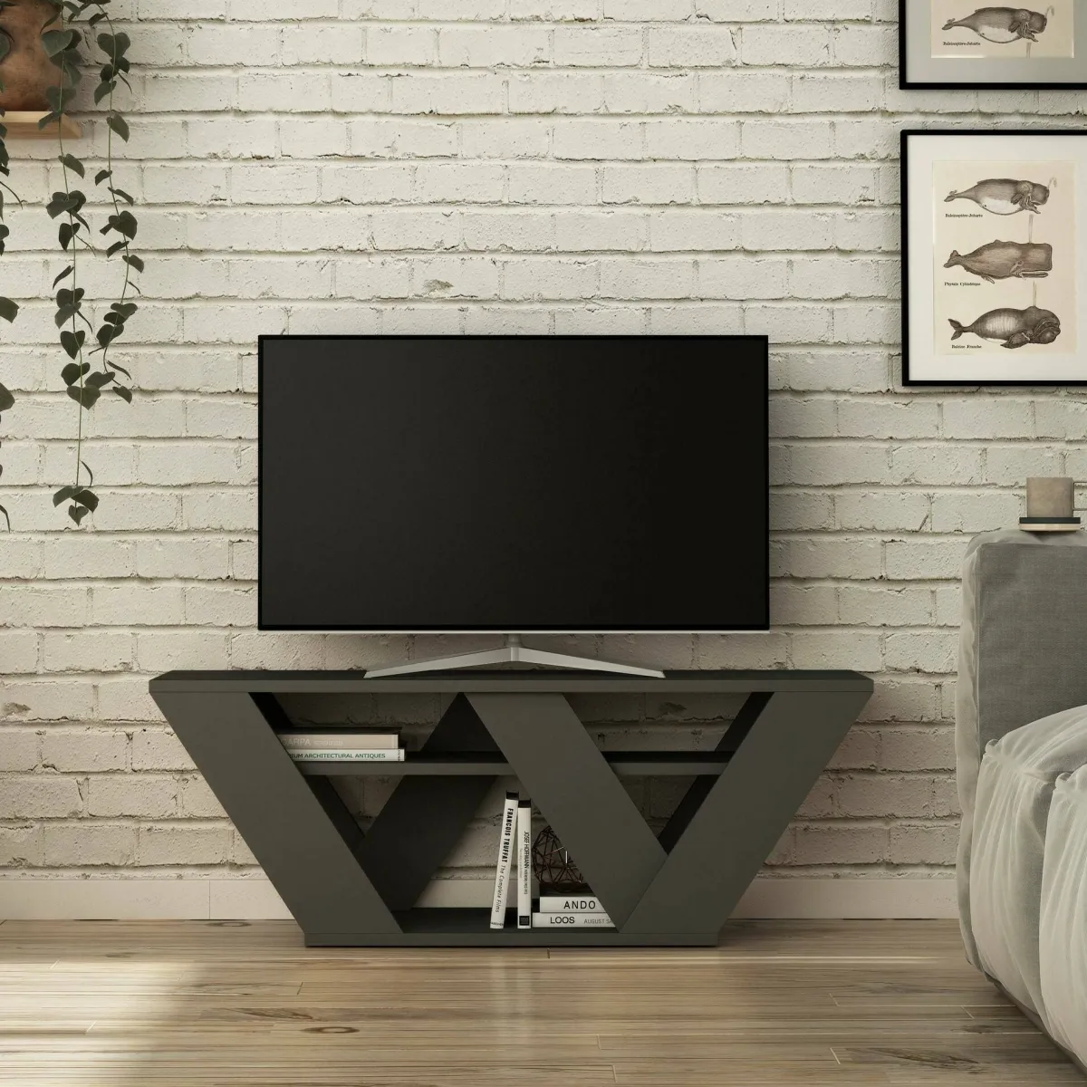 Mobili Porta Tv|Salotto > Dmora Mobile TV antracite 110x30x40h cm in legno - Amazzonite Nero Antracite