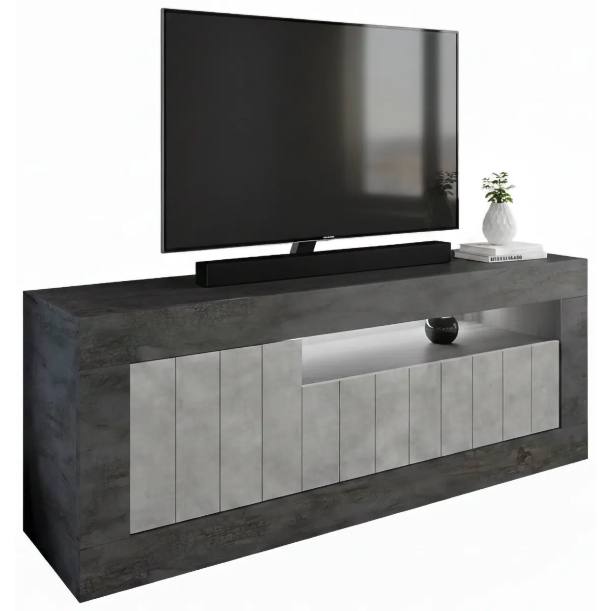 Mobili Porta Tv > Dmora Mobile TV ardesia e cemento 138x42x56h cm 3 ante - Iole Grigio Cemento, Grigio Ardesia