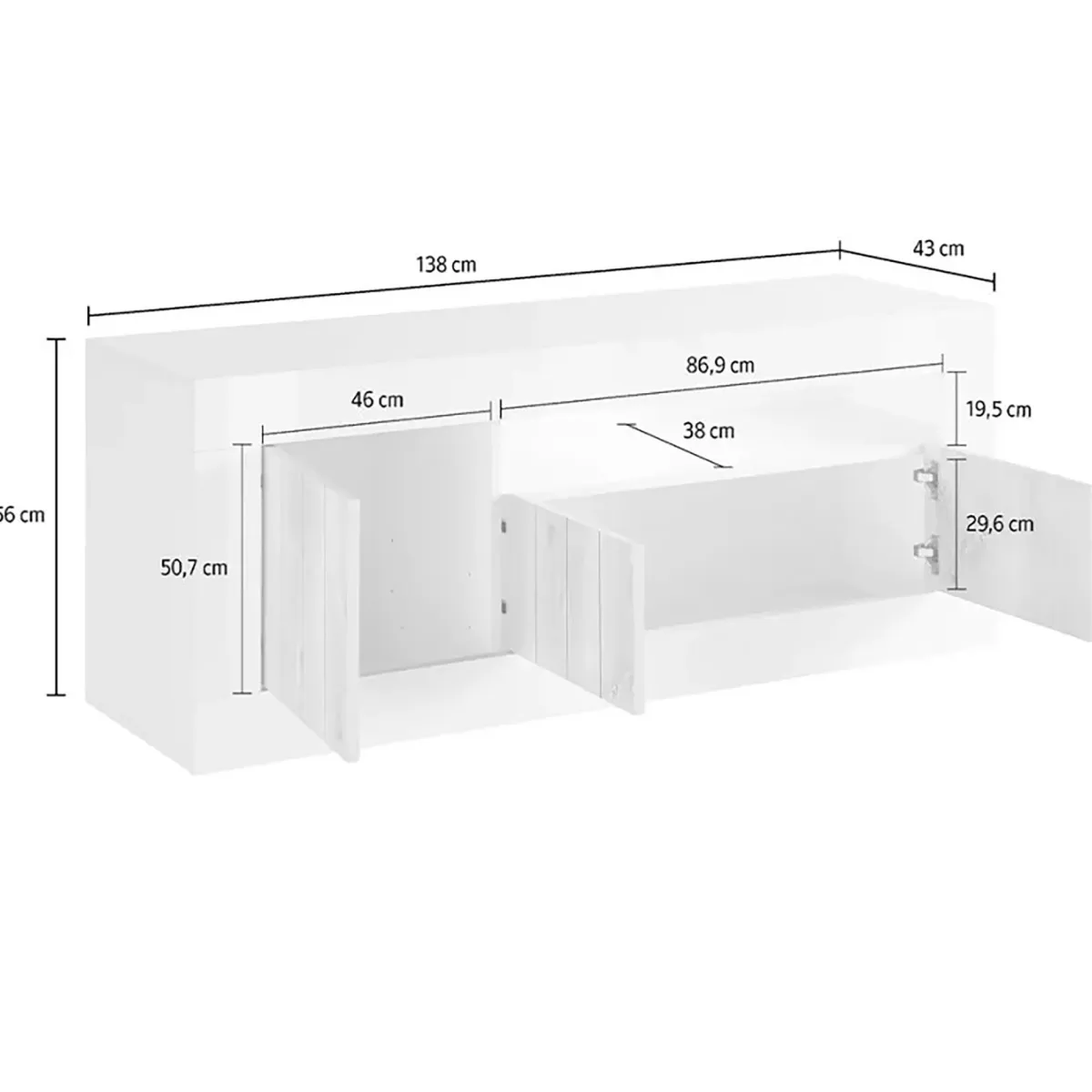 Mobili Porta Tv > Dmora Mobile TV ardesia e cemento 138x42x56h cm 3 ante - Iole Grigio Cemento, Grigio Ardesia