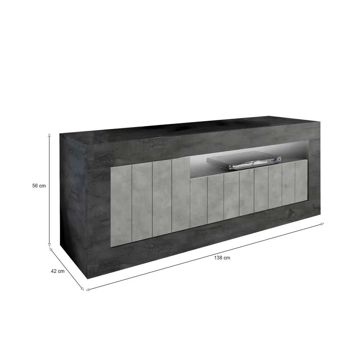 Mobili Porta Tv > Dmora Mobile TV ardesia e cemento 138x42x56h cm 3 ante - Iole Grigio Cemento, Grigio Ardesia