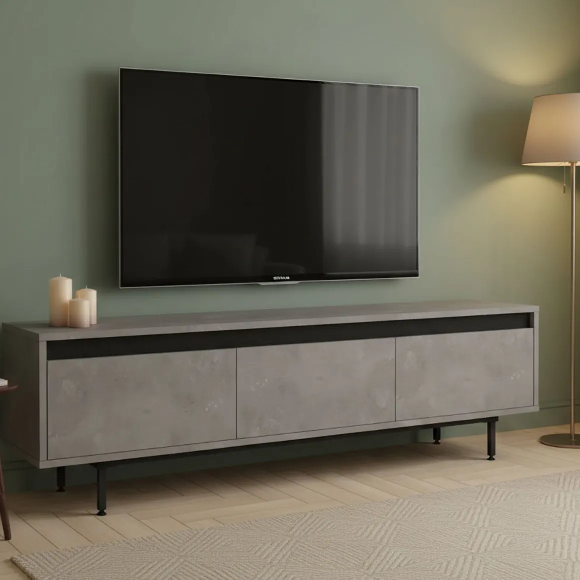 Mobile TV argento e nero 160x35x45h cm 3 ante - Titli
