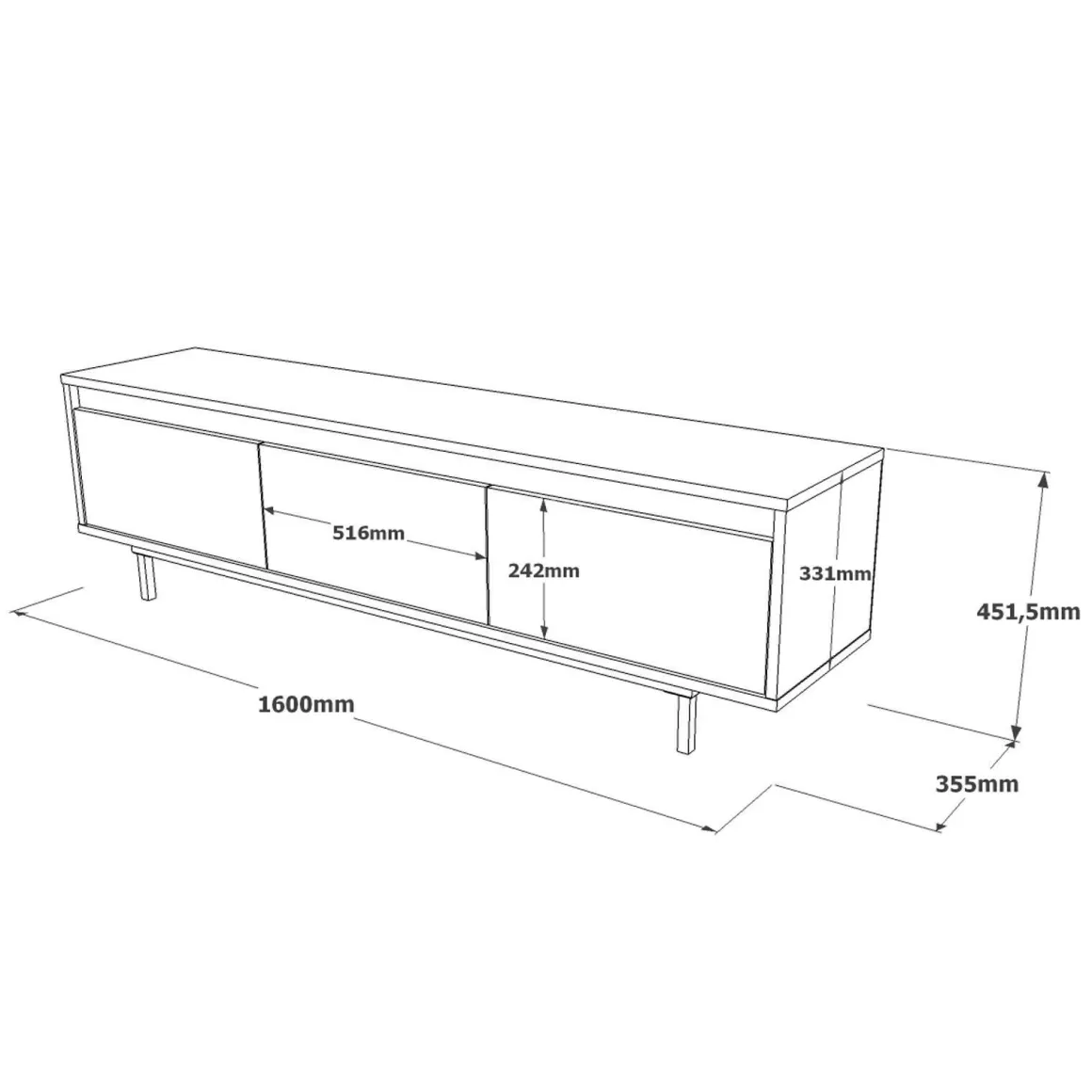 Mobile TV argento e nero 160x35x45h cm 3 ante - Titli