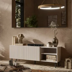 Mobili Porta Tv > Dmora Mobile TV beige 150x42x52h cm 3 ante - Molini Beige Cashmere