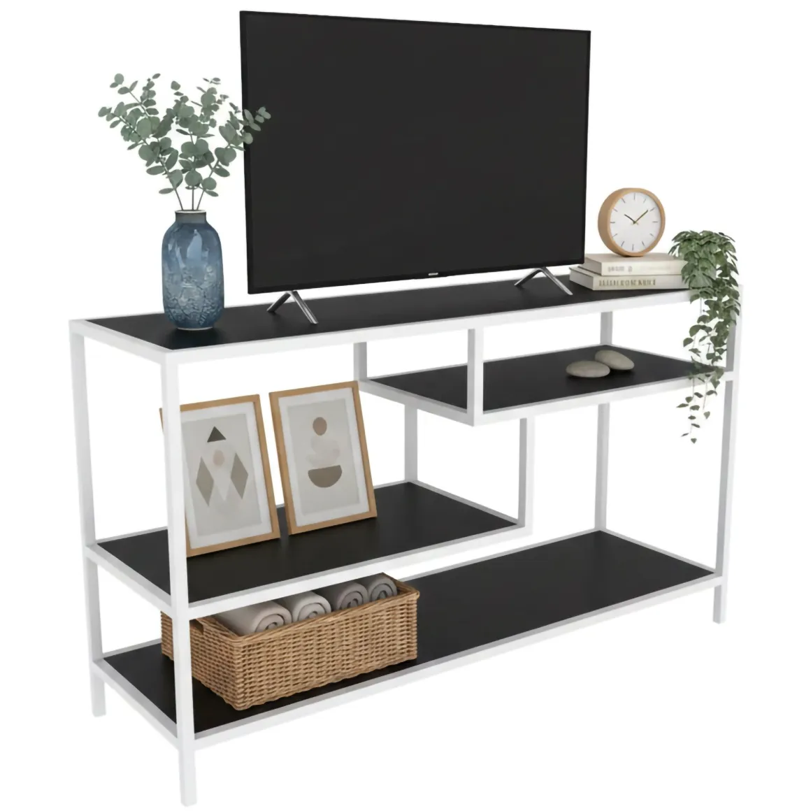 Mobile TV bianco e antracite 120x39x75h cm in legno - Ivette