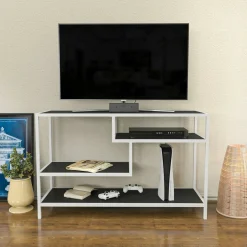 Mobile TV bianco e antracite 120x39x75h cm in legno - Ivette