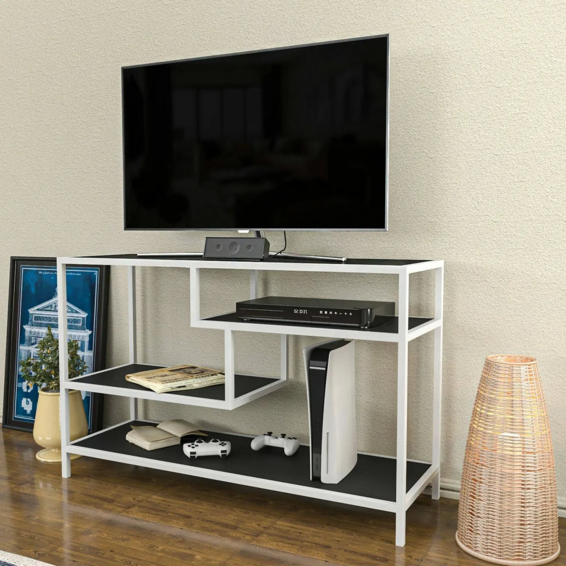 Mobile TV bianco e antracite 120x39x75h cm in legno - Ivette