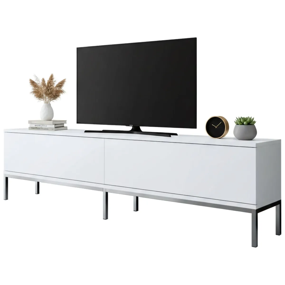 Mobili Porta Tv|Salotto > Dmora Mobile TV bianco e argento 180x30x47h cm modulabile - Espero Argento, Bianco