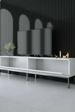 Mobili Porta Tv|Salotto > Dmora Mobile TV bianco e argento 180x30x47h cm modulabile - Espero Argento, Bianco