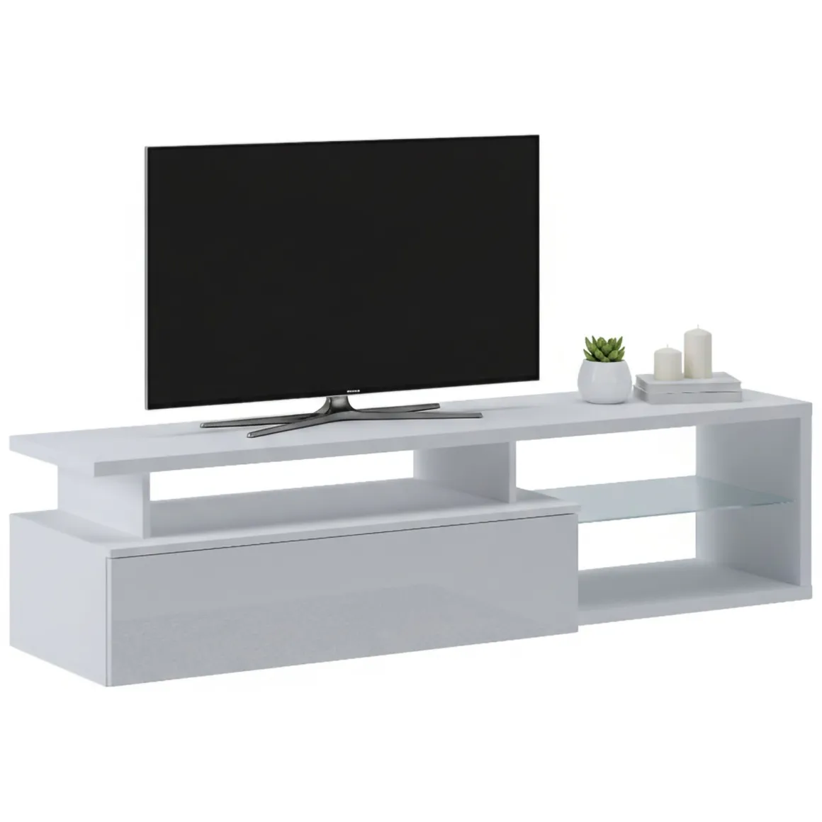 Mobile TV bianco e bianco lucido 160x38x41h cm in legno - Gisella