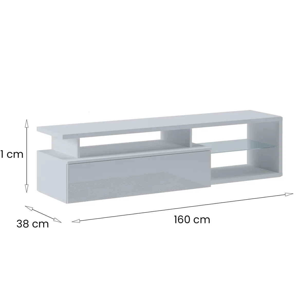 Mobile TV bianco e bianco lucido 160x38x41h cm in legno - Gisella