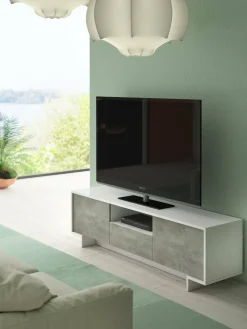 Mobili Porta Tv|Salotto > Dmora Mobile TV bianco e cemento 170x42x48h cm 2 ante e 1 cassetto - Atina Grigio, Bianco Cemento