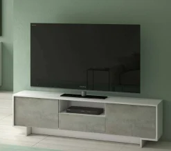 Mobili Porta Tv|Salotto > Dmora Mobile TV bianco e cemento 170x42x48h cm 2 ante e 1 cassetto - Atina Grigio, Bianco Cemento