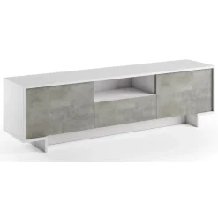 Mobili Porta Tv|Salotto > Dmora Mobile TV bianco e cemento 170x42x48h cm 2 ante e 1 cassetto - Atina Grigio, Bianco Cemento