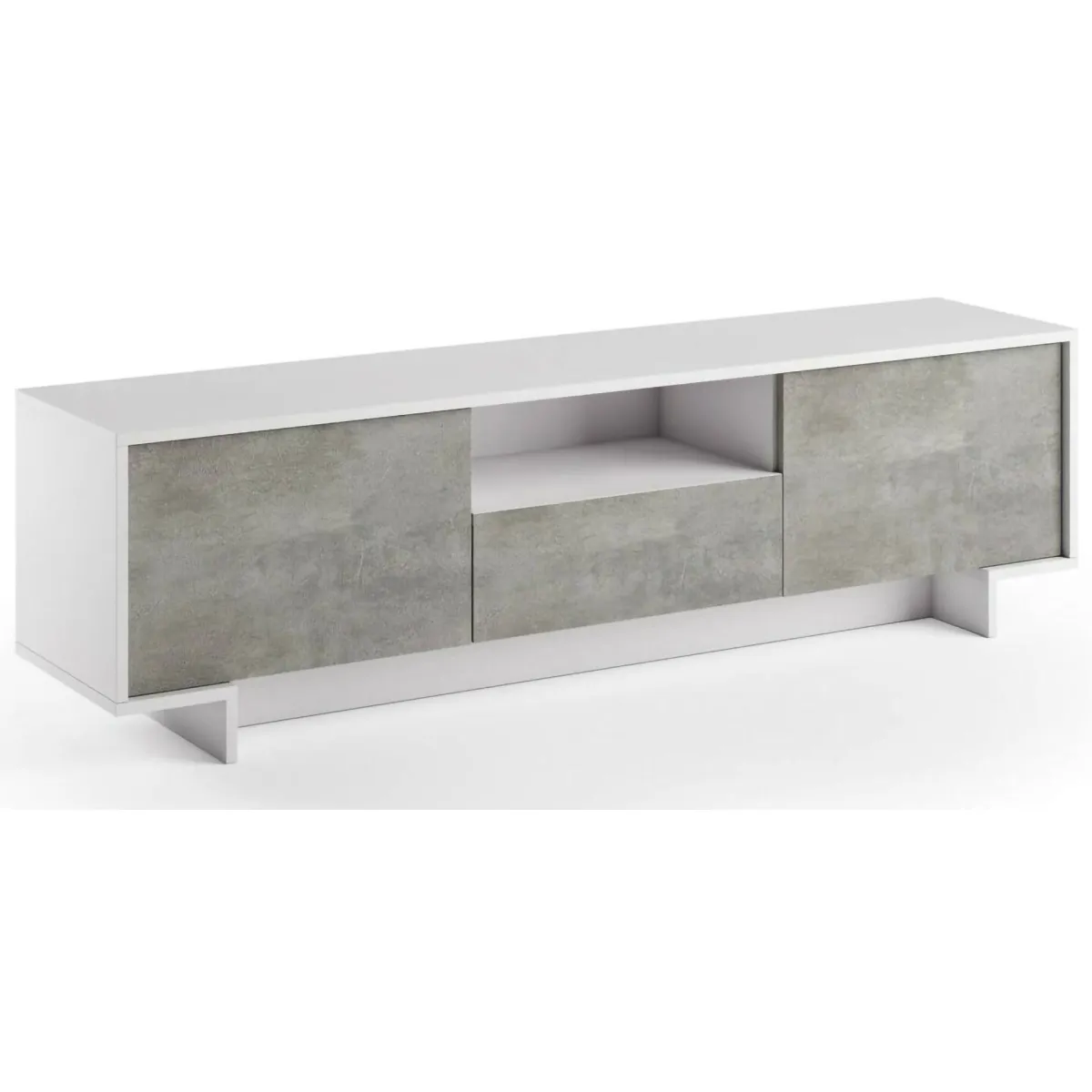 Mobili Porta Tv|Salotto > Dmora Mobile TV bianco e cemento 170x42x48h cm 2 ante e 1 cassetto - Atina Grigio, Bianco Cemento