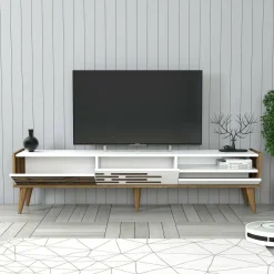 Mobile TV bianco e noce 180x45x35h cm 3 ante - Upana