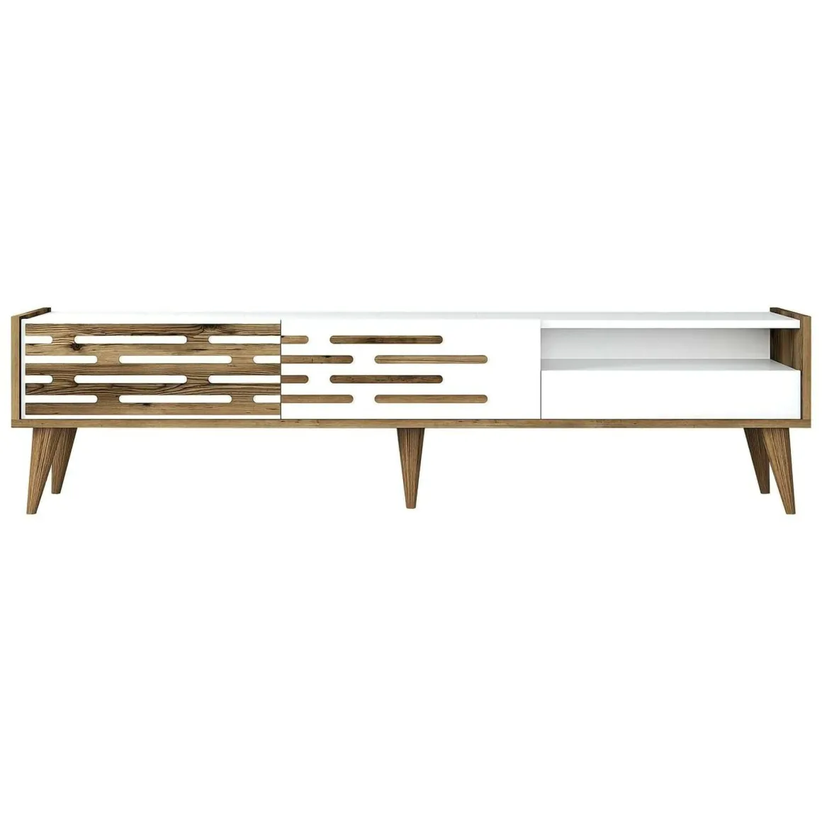 Mobile TV bianco e noce 180x45x35h cm 3 ante - Upana