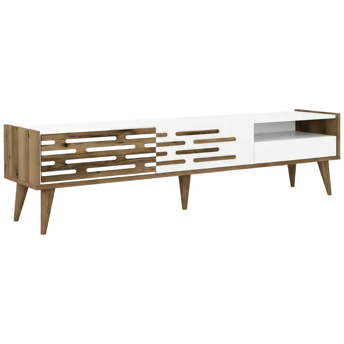 Mobile TV bianco e noce 180x45x35h cm 3 ante - Upana