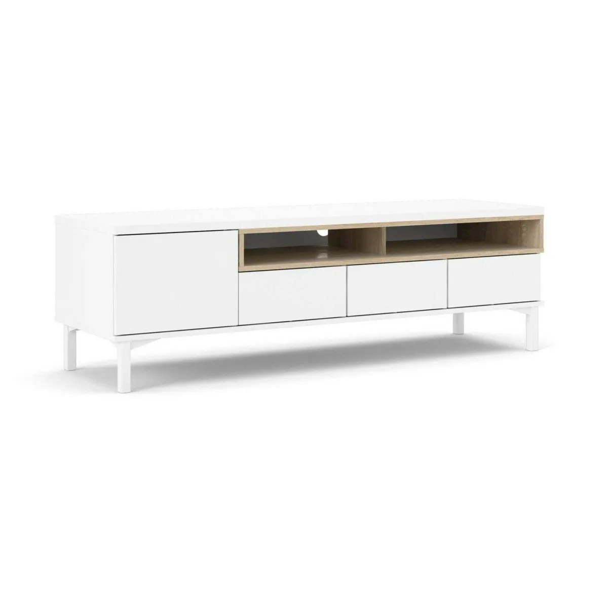 Mobili Porta Tv > Dmora Mobile TV bianco e quercia 155x48x48h cm in legno - Rosata Marrone, Bianco Quercia