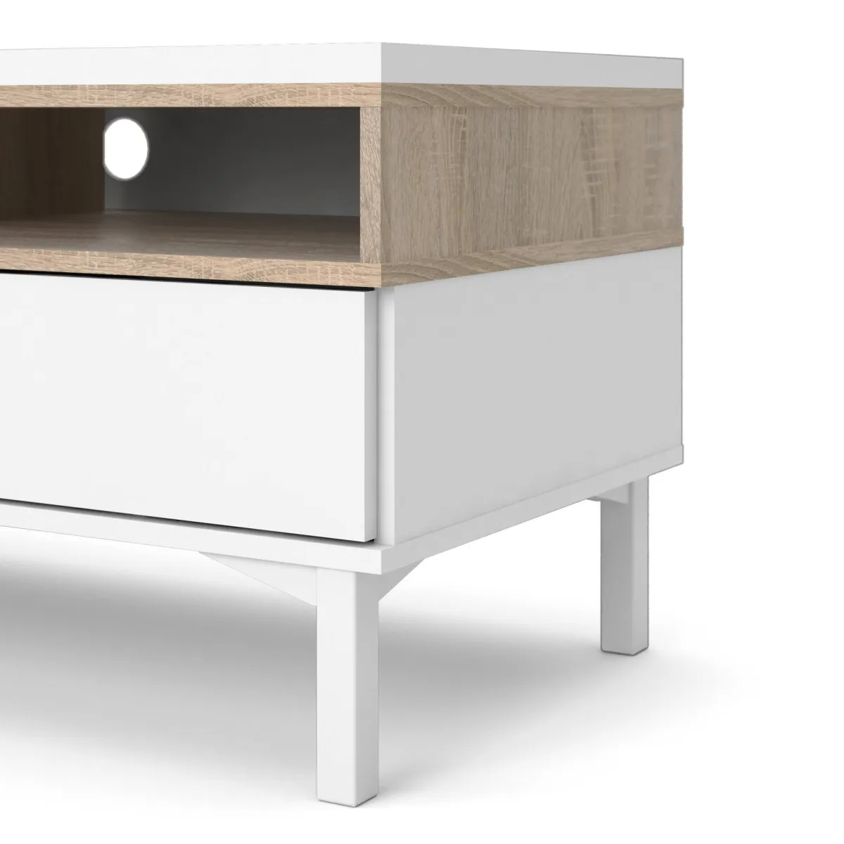 Mobili Porta Tv > Dmora Mobile TV bianco e quercia 155x48x48h cm in legno - Rosata Marrone, Bianco Quercia