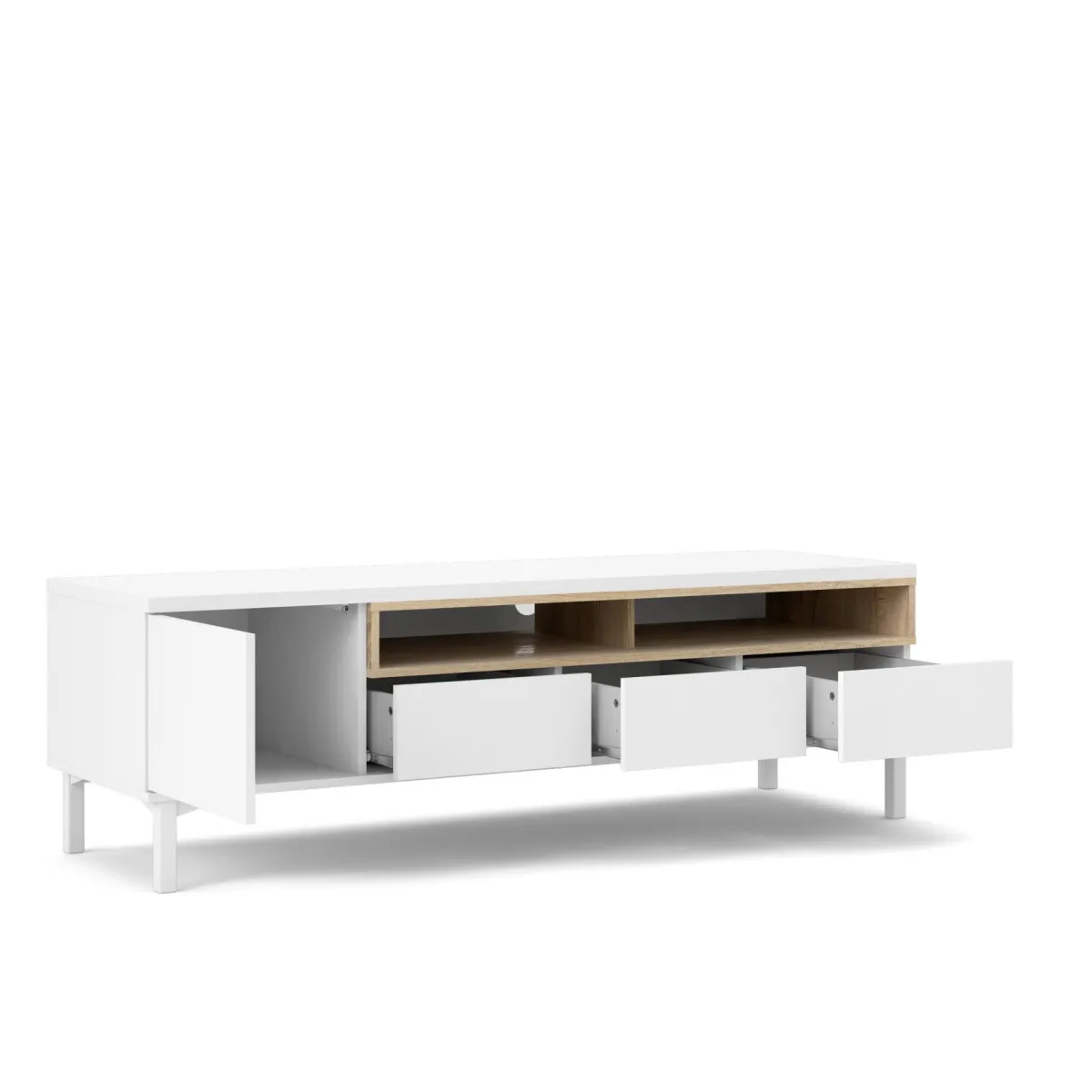 Mobili Porta Tv > Dmora Mobile TV bianco e quercia 155x48x48h cm in legno - Rosata Marrone, Bianco Quercia