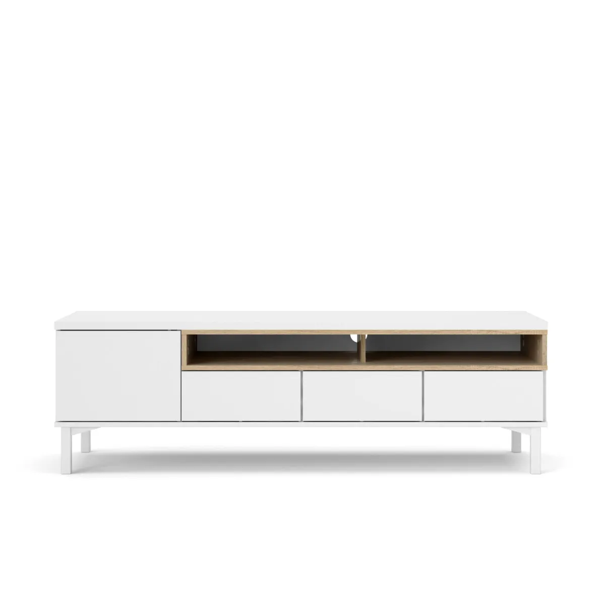 Mobili Porta Tv > Dmora Mobile TV bianco e quercia 155x48x48h cm in legno - Rosata Marrone, Bianco Quercia