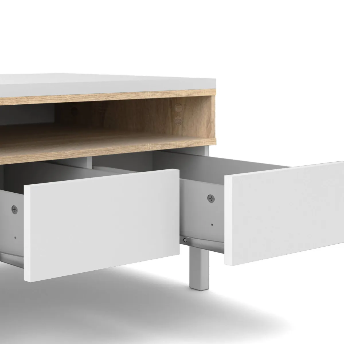 Mobili Porta Tv > Dmora Mobile TV bianco e quercia 155x48x48h cm in legno - Rosata Marrone, Bianco Quercia