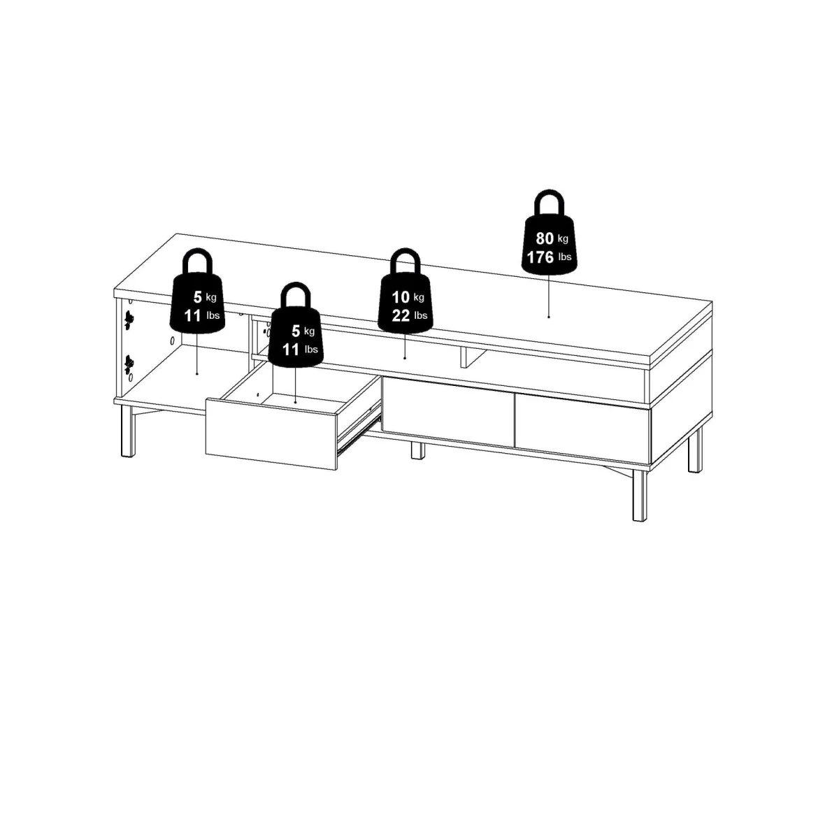 Mobili Porta Tv > Dmora Mobile TV bianco e quercia 155x48x48h cm in legno - Rosata Marrone, Bianco Quercia