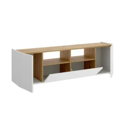 Mobile TV bianco e rovere nodi 141x34x43h cm 3 ante - Vulcano