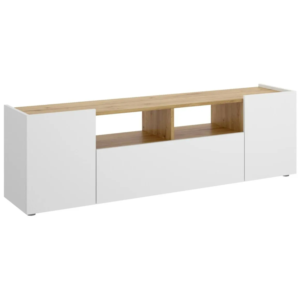 Mobile TV bianco e rovere nodi 141x34x43h cm 3 ante - Vulcano
