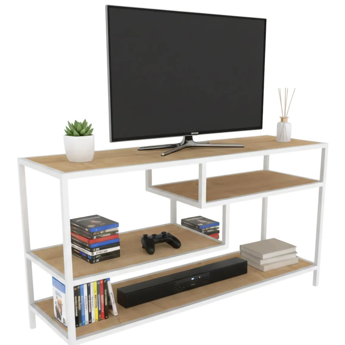 Mobile TV bianco e rovere 120x39x75h cm in legno - Ivette