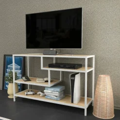 Mobile TV bianco e rovere 120x39x75h cm in legno - Ivette
