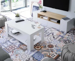 Mobile TV bianco e rovere 138x42x36h cm 4 ante - Ebe