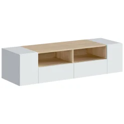 Mobile TV bianco e rovere 138x42x36h cm 4 ante - Ebe
