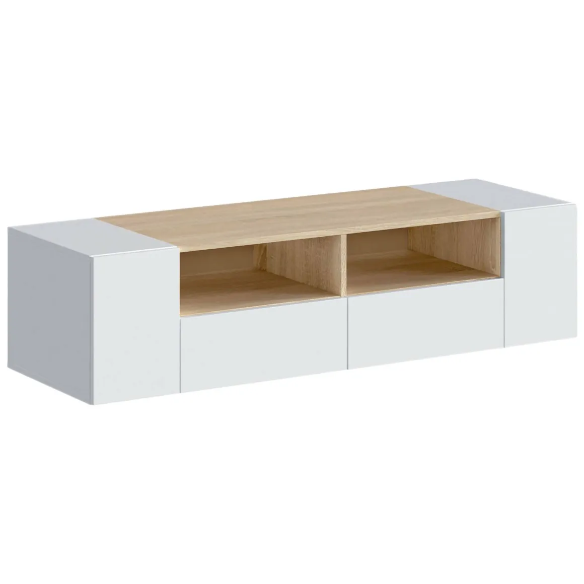 Mobile TV bianco e rovere 138x42x36h cm 4 ante - Ebe
