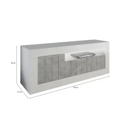 Mobili Porta Tv > Dmora Mobile TV bianco lucido,cemento 138x42x56h cm 3 ante - Iole Grigio Cemento, Bianco Lucido