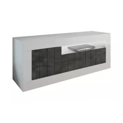 Mobile TV bianco lucido e ardesia 138x42x56h cm 3 ante - Iole