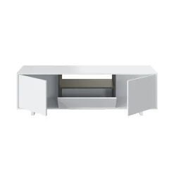Salotto > Dmora Mobile TV bianco lucido e grigio cenere 150x41x46h cm 3 ante - Andalusia Grigio Cenere, Bianco Lucido