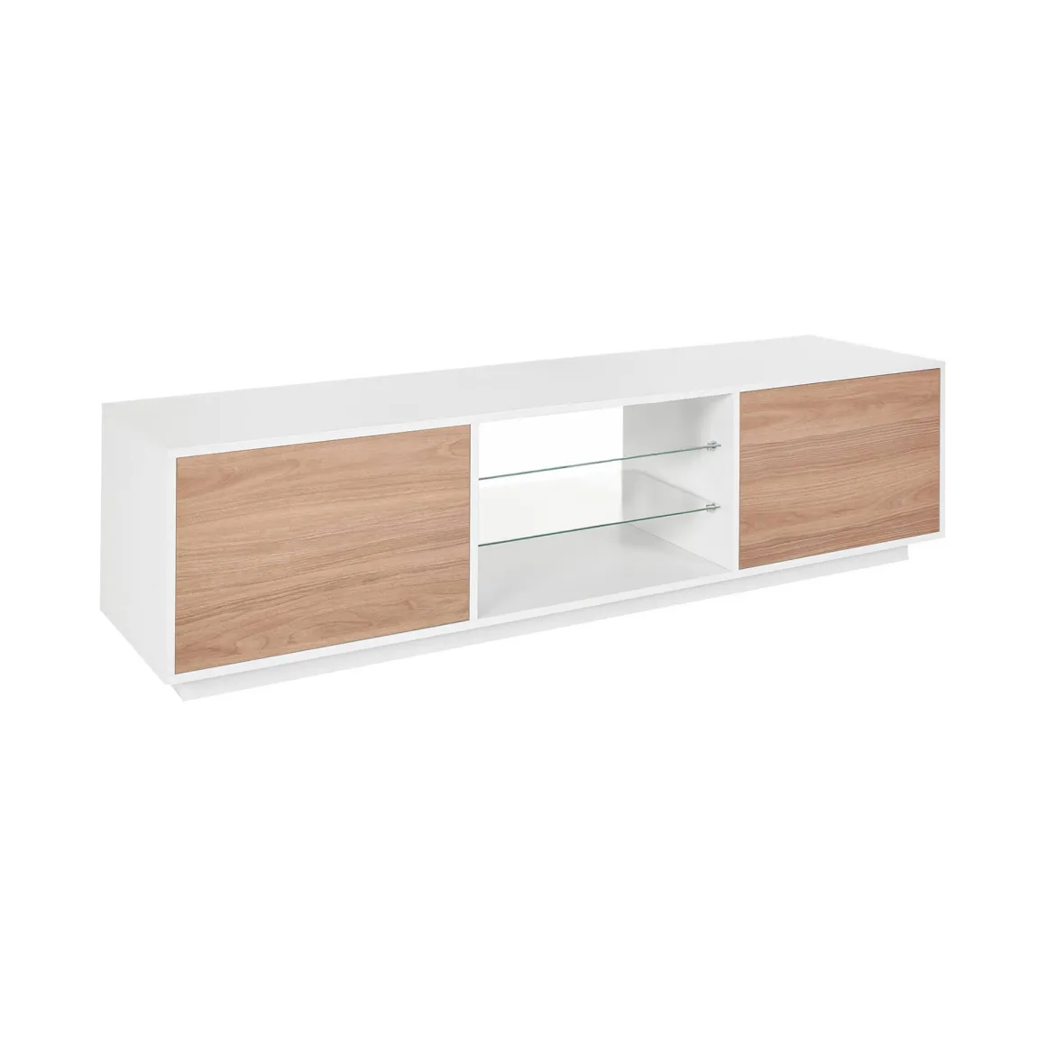 Salotto > Dmora Mobile TV bianco lucido e noce 220x41x46h cm 4 ante e 1 cassetto - Ajuly Marrone Noce, Bianco Lucido