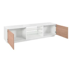 Salotto > Dmora Mobile TV bianco lucido e noce 220x41x46h cm 4 ante e 1 cassetto - Ajuly Marrone Noce, Bianco Lucido