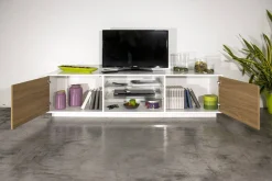 Mobile TV bianco lucido e noce 180x41x46h cm 2 ante - Lola