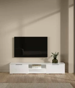 Mobili Porta Tv > Dmora Mobile TV 172x39x33h cm in legno - Ammiro Bianco Lucido