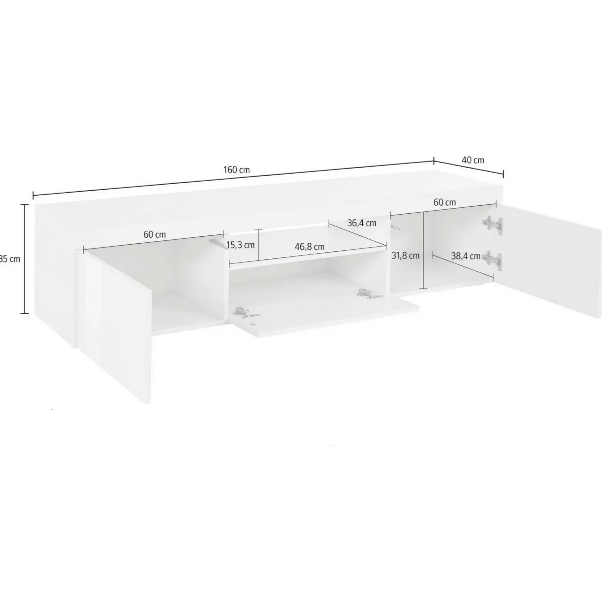 Salotto > Dmora Mobile TV 160x40x35h cm 3 ante - Edoarda Bianco