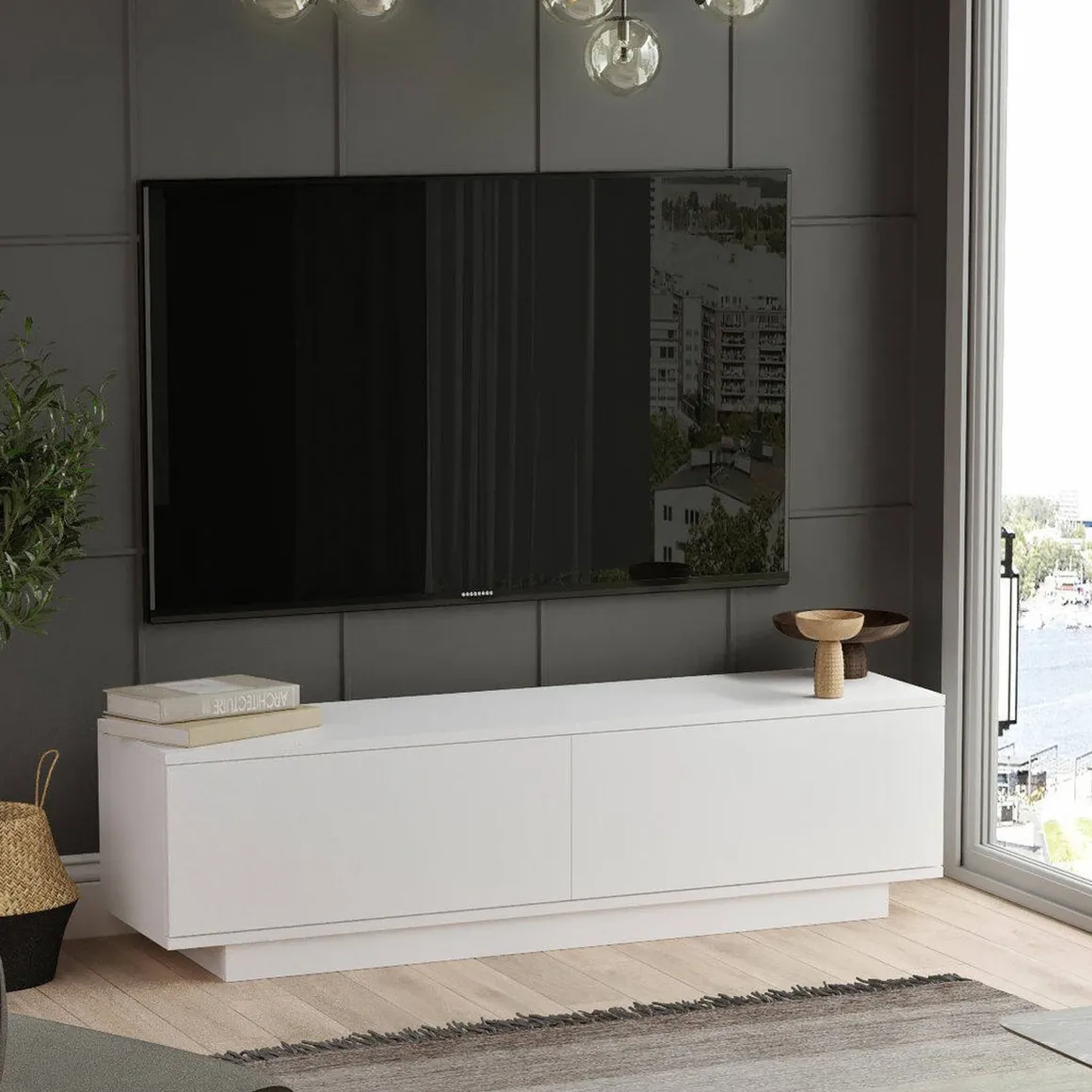 Mobile TV bianco 140x35x38h cm 2 ante - Kenneth