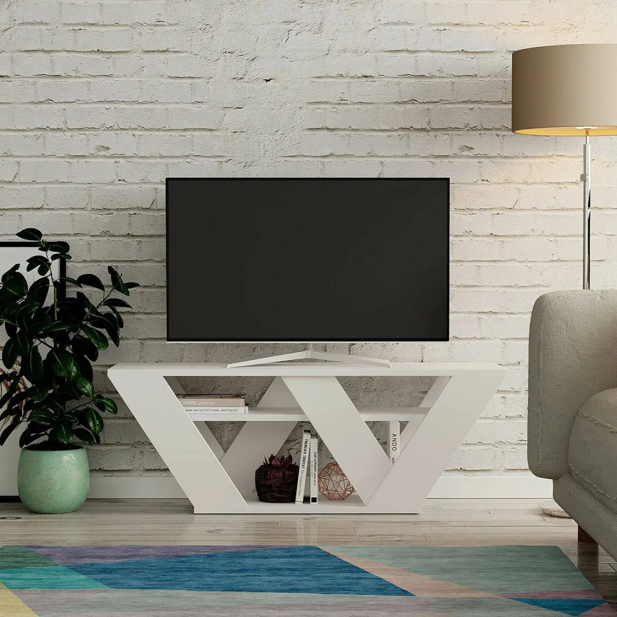 Mobili Porta Tv|Salotto > Dmora Mobile TV 110x30x40h cm in legno - Amazzonite Bianco
