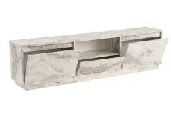 Mobili Porta Tv > Dmora Mobile TV marmo 160x29x42h cm 3 ante - Morrigan Grigio Marmo, Bianco Marmo