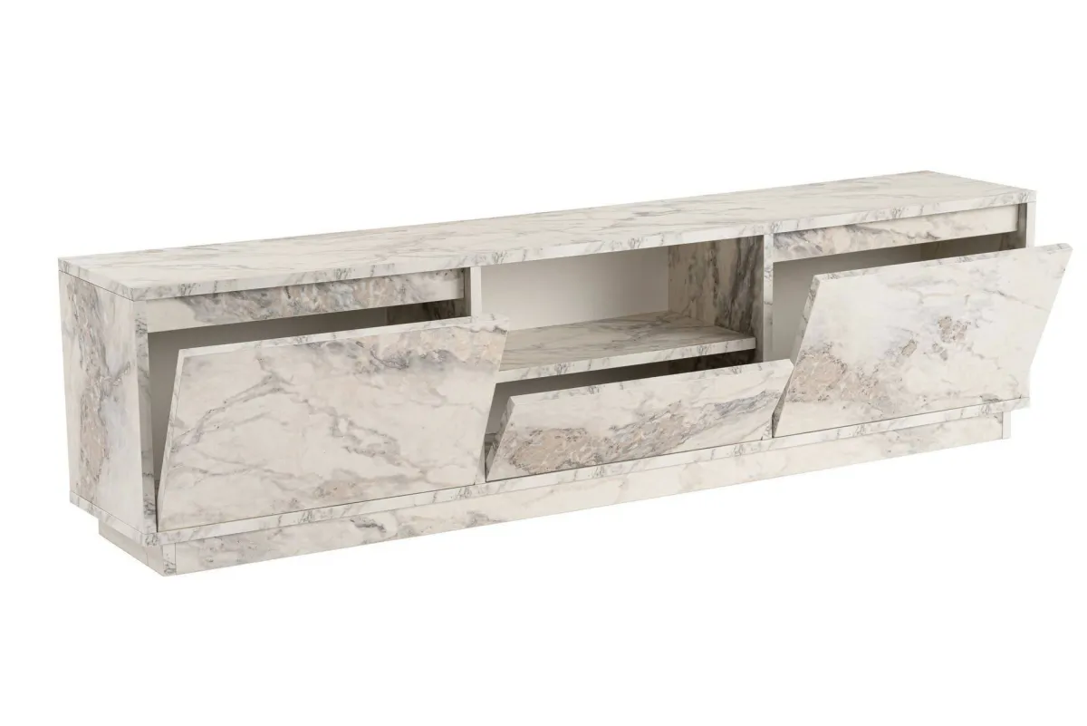 Mobili Porta Tv > Dmora Mobile TV marmo 160x29x42h cm 3 ante - Morrigan Grigio Marmo, Bianco Marmo