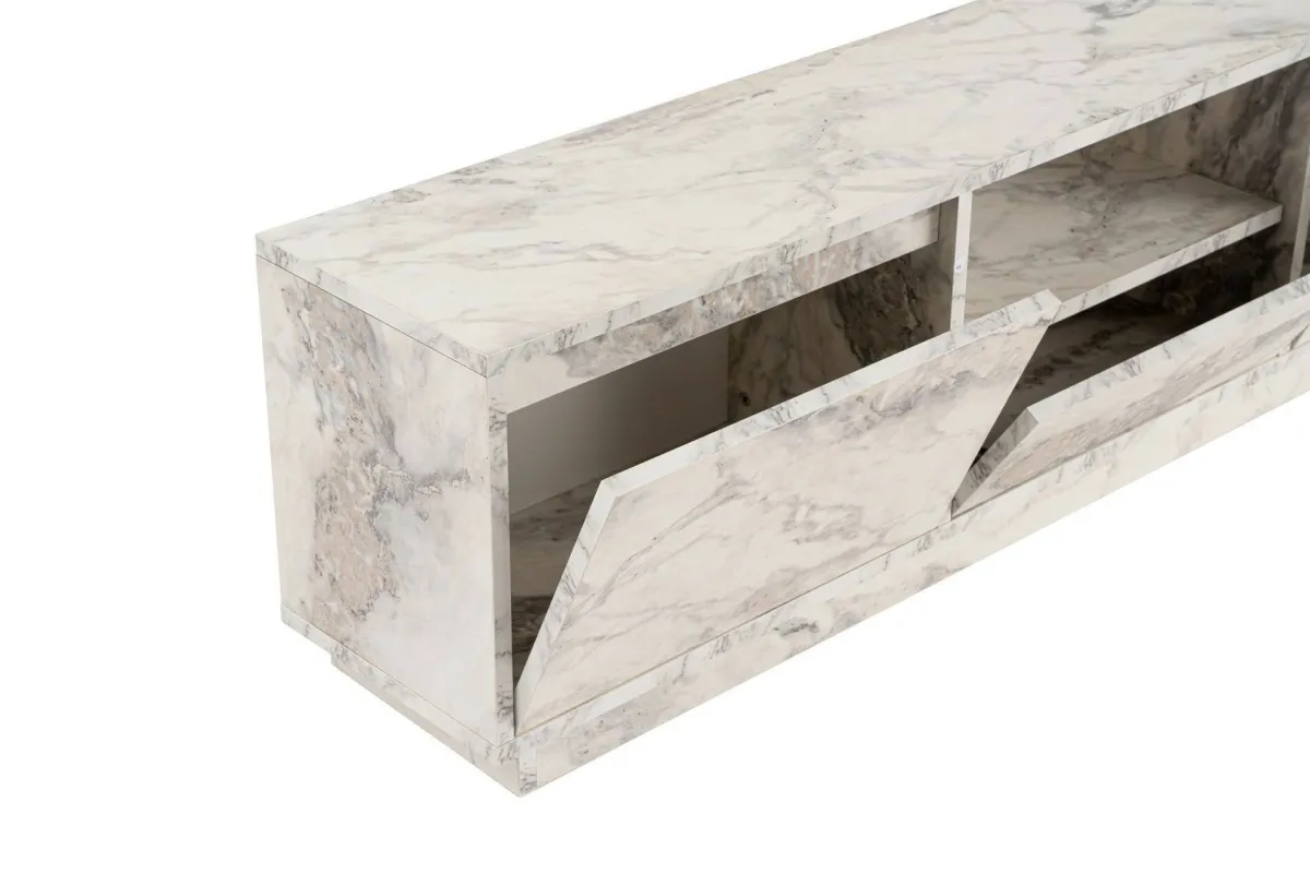 Mobili Porta Tv > Dmora Mobile TV marmo 160x29x42h cm 3 ante - Morrigan Grigio Marmo, Bianco Marmo