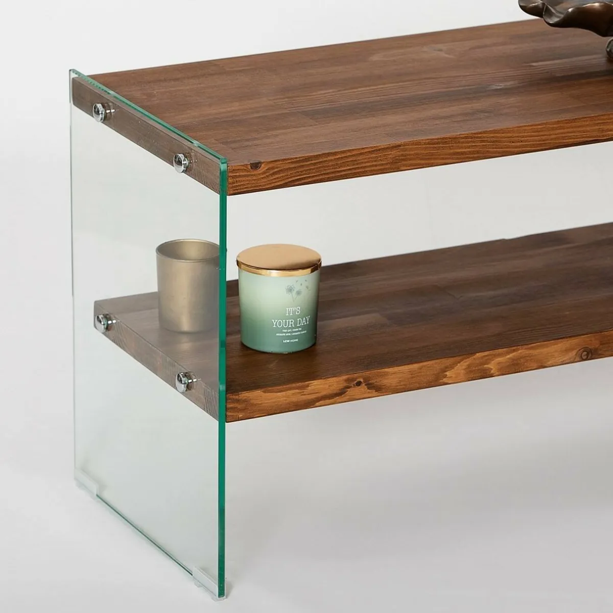 Mobili Porta Tv > Dmora Mobile TV marrone e trasparente 140x35x45h cm in legno - Umbria Trasparente, Marrone